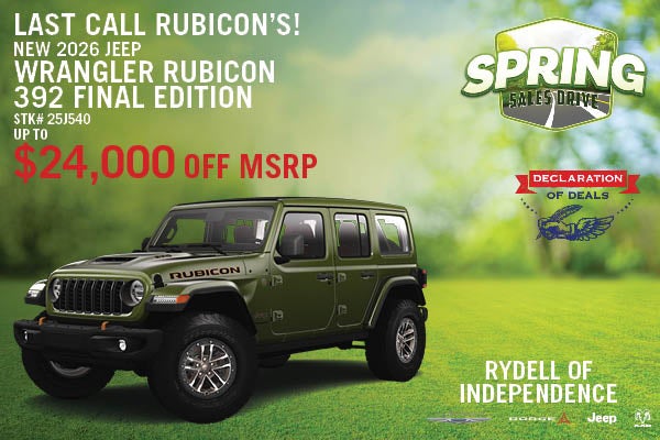 New 2026 Wrangler Rubicon Up To $24,000 Off MSRP