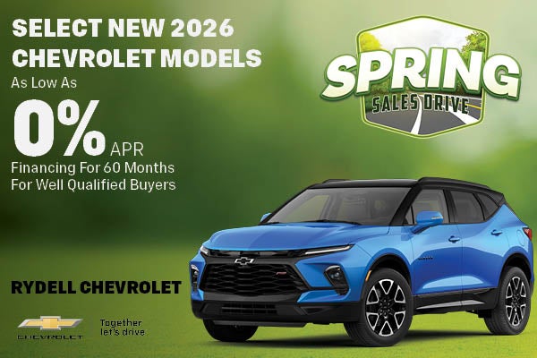 Select New 2026 Chevrolet Models As Low As 0% APR